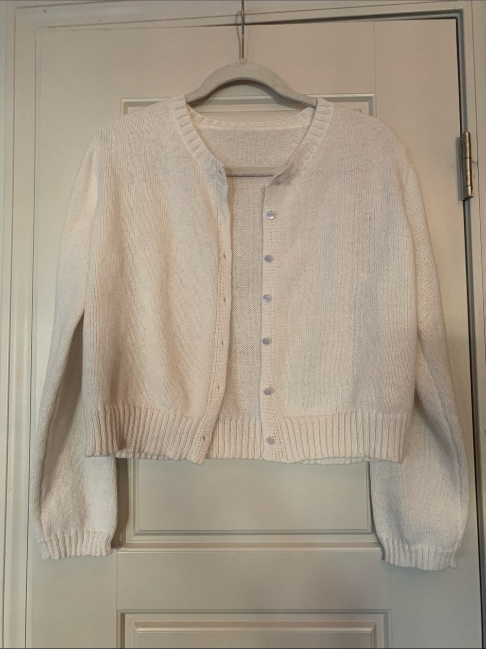 SHEIN Cream Button-Up Knit Cardigan